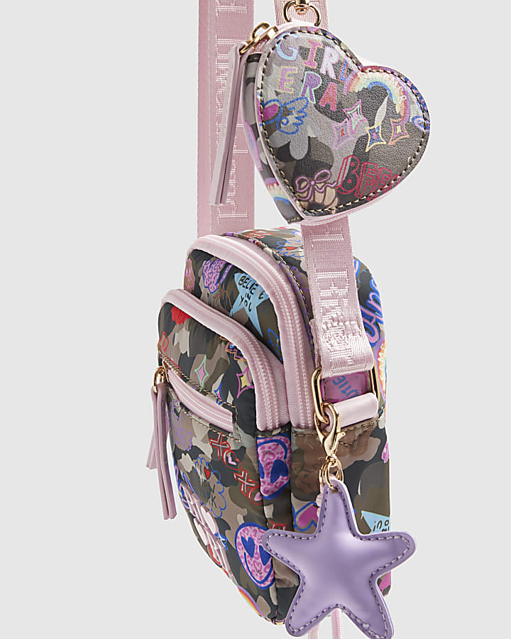 Girls Green Camouflage Print Crossbody Bag