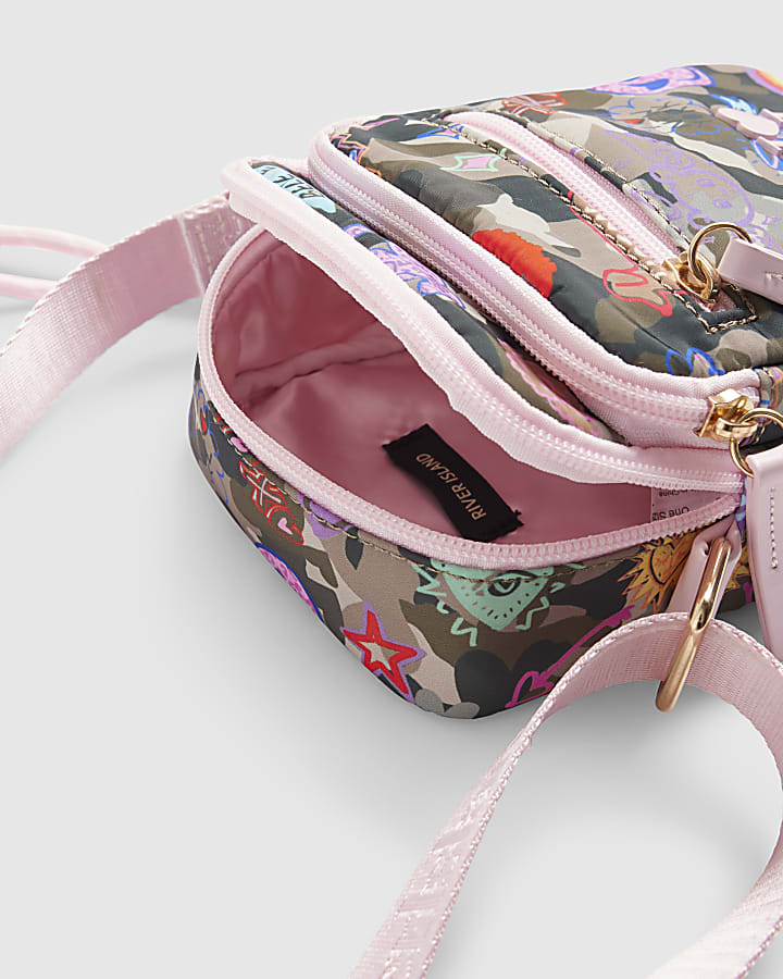 Girls Green Camouflage Print Crossbody Bag