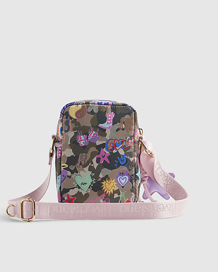 Girls Green Camouflage Print Crossbody Bag