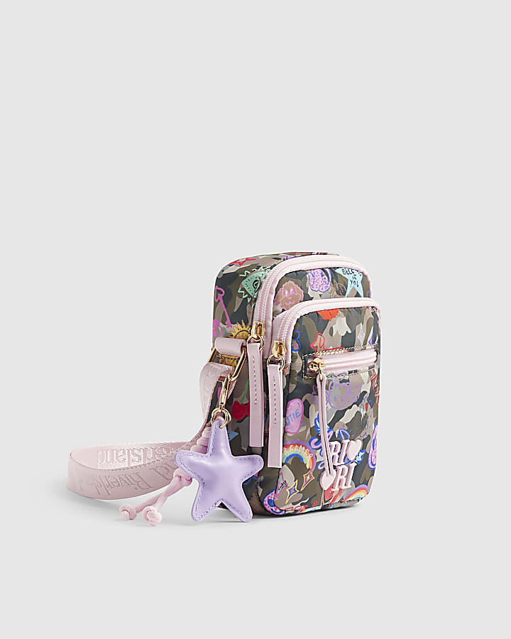 Girls Green Camouflage Print Crossbody Bag
