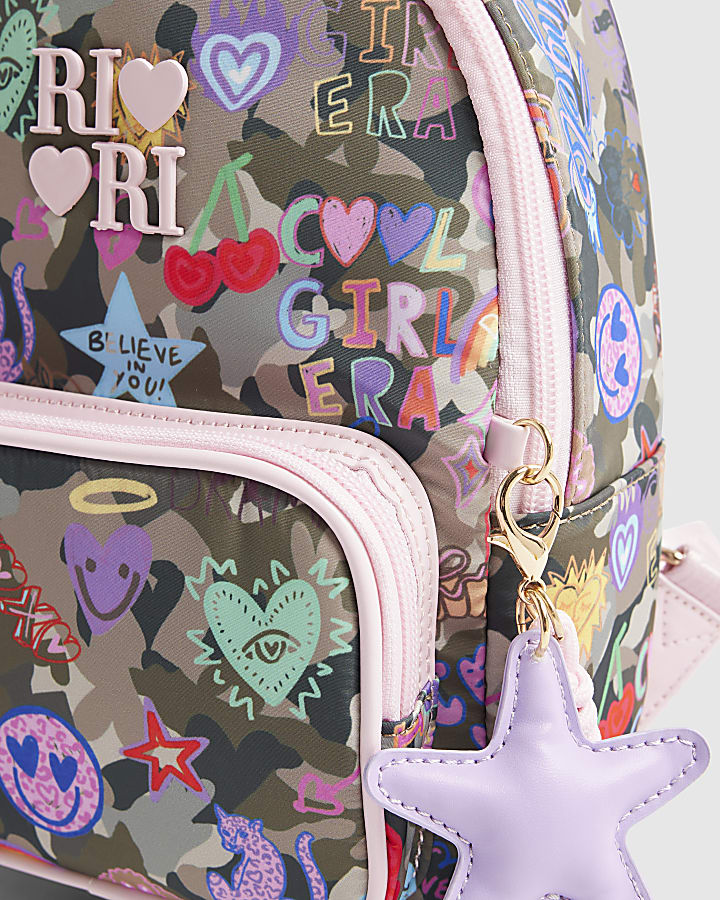 Girls Green Camouflage Print Backpack