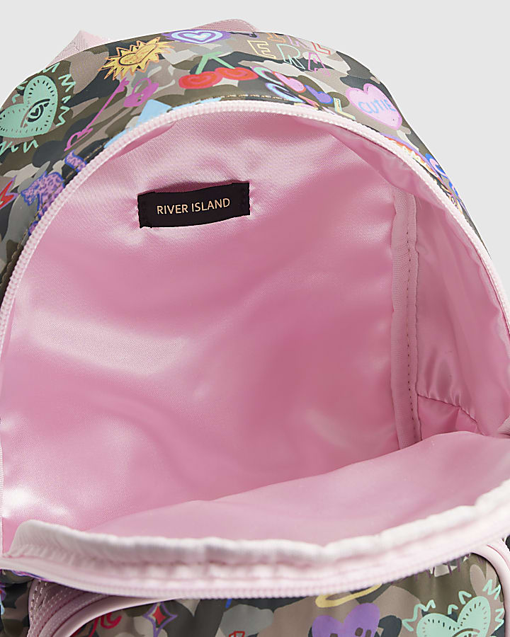 Girls Green Camouflage Print Backpack