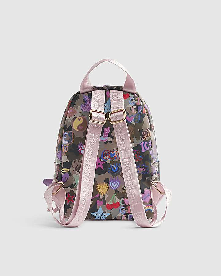Girls Green Camouflage Print Backpack