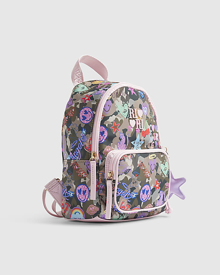 Girls Green Camouflage Print Backpack