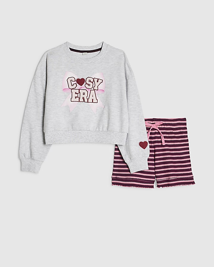 Girls Grey Cosy Era Sweatshirt Pyjamas Set