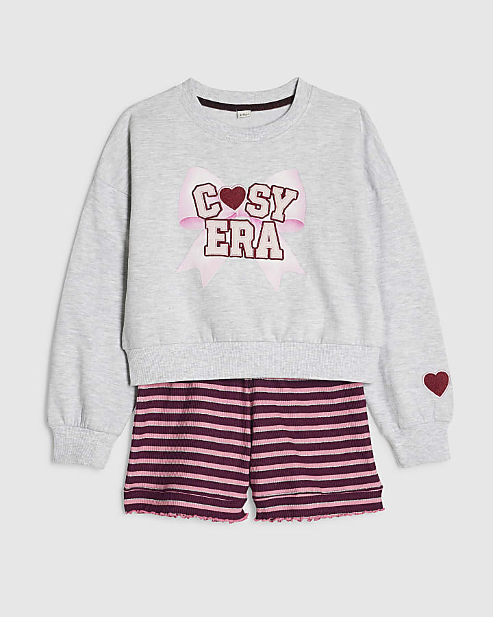 Girls Grey Cosy Era Sweatshirt Pyjamas Set