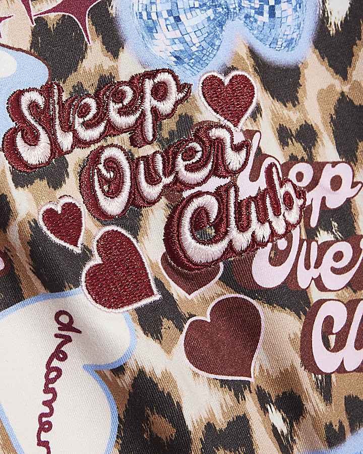 Girls Brown Leopard Sticker Pyjamas Set