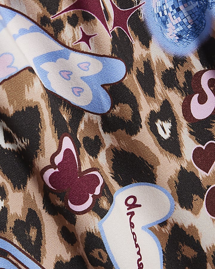 Girls Brown Leopard Sticker Pyjamas Set
