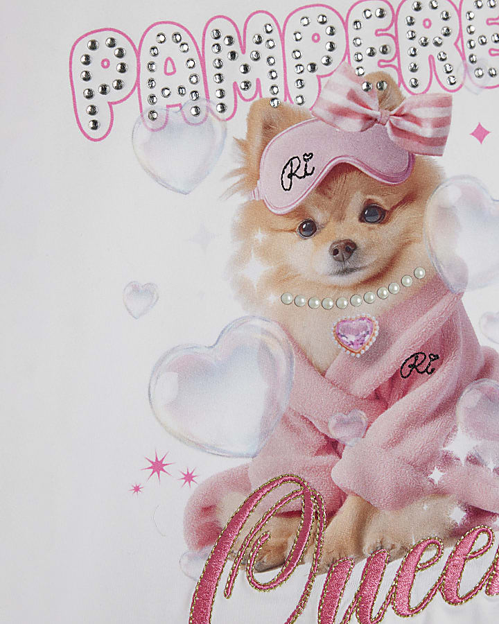 Girls White Pamper Puppy Graphic Pyjamas