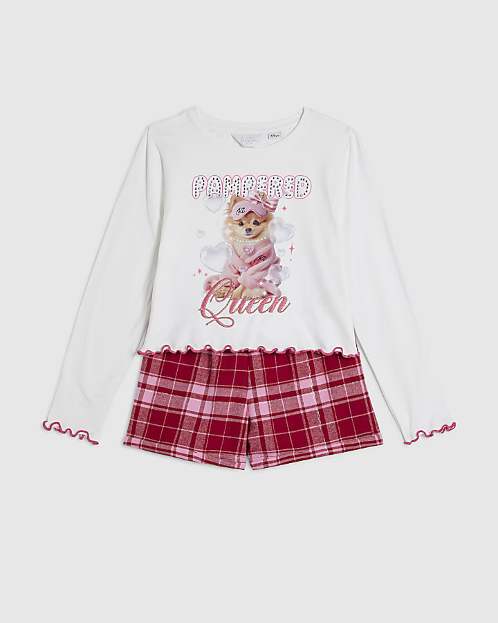 Girls White Pamper Puppy Graphic Pyjamas