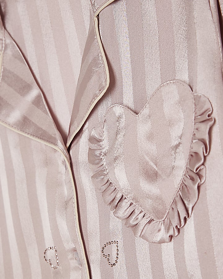 Girls Pink Heart Stripe Pyjamas Set