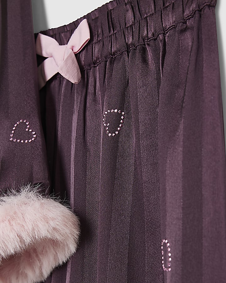Girls Purple Heart Hotfix Stripe Pyjamas Set