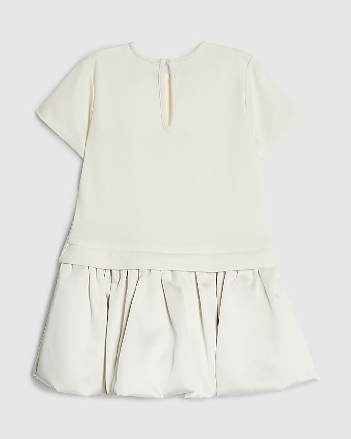 Mini Girls Cream Bubble Hem Skirt Dress