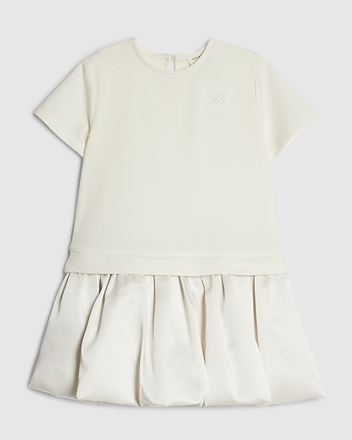 Mini Girls Cream Bubble Hem Skirt Dress