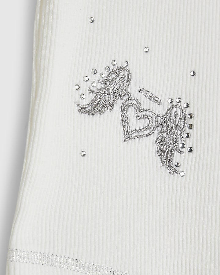 Girls White Sequin Angel Embroidered T-Shirt