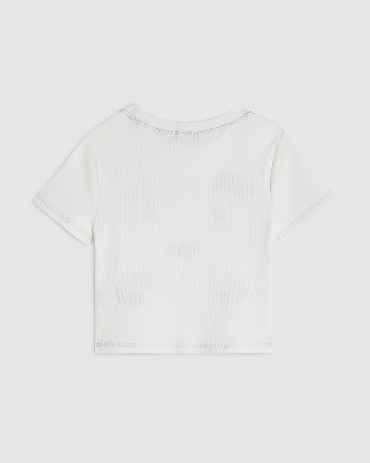 Girls White Sequin Angel Embroidered T-Shirt