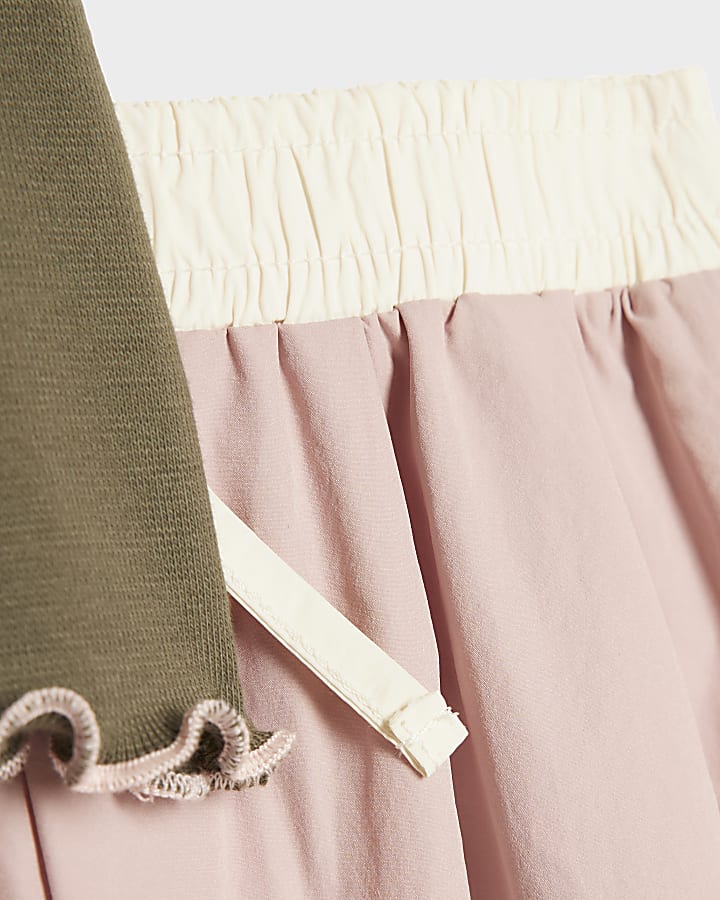 Mini Girls Khaki Ribbed T-Shirt Tracksuit Set
