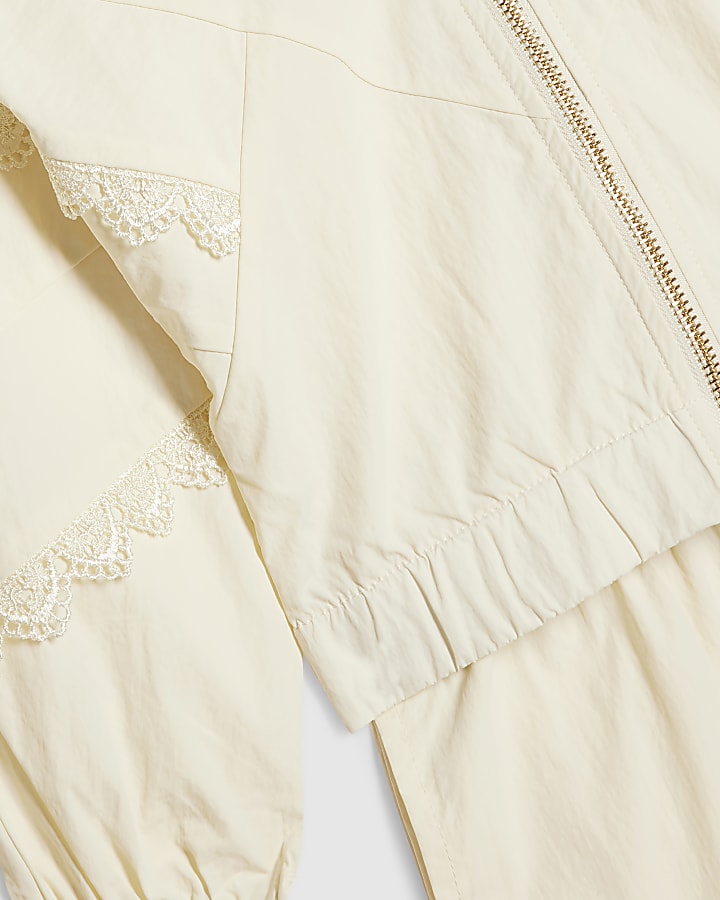 Mini Girls Cream Lace Bomber Tracksuit Set
