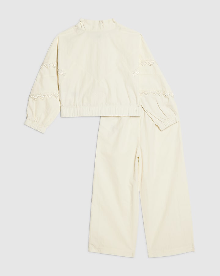 Mini Girls Cream Lace Bomber Tracksuit Set