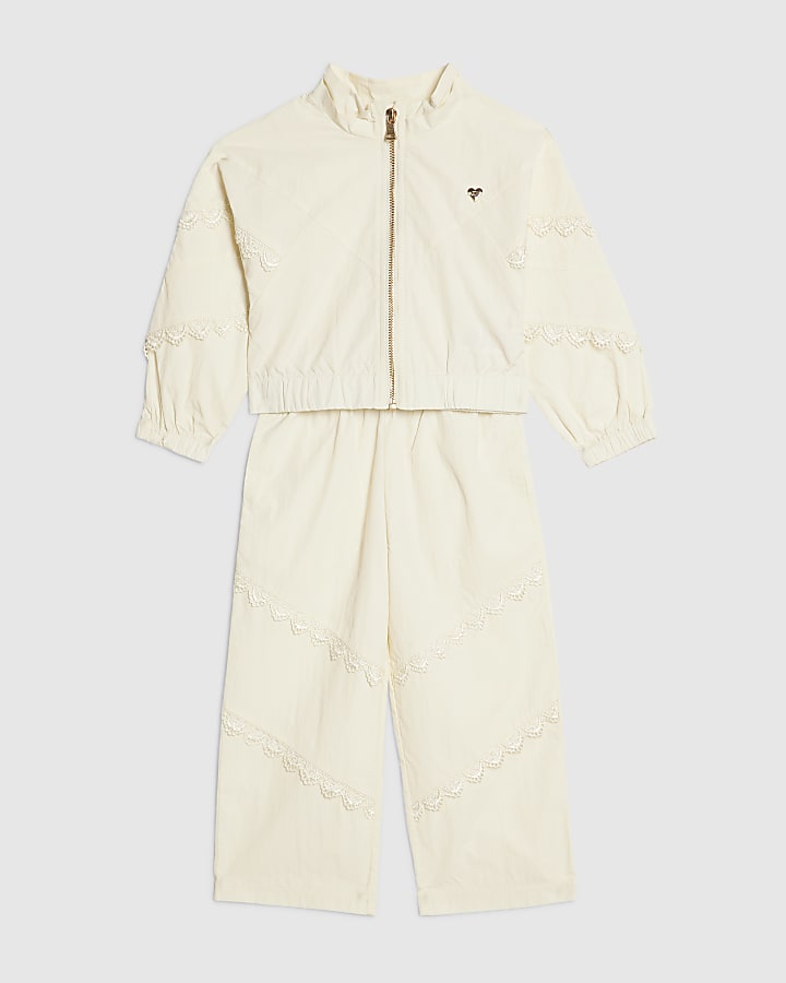 Mini Girls Cream Lace Bomber Tracksuit Set