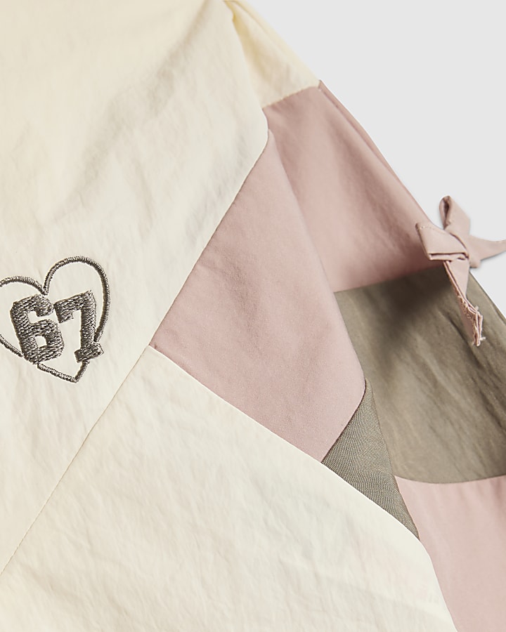 Mini Girls Cream Colour Block Nylon Skirt Set