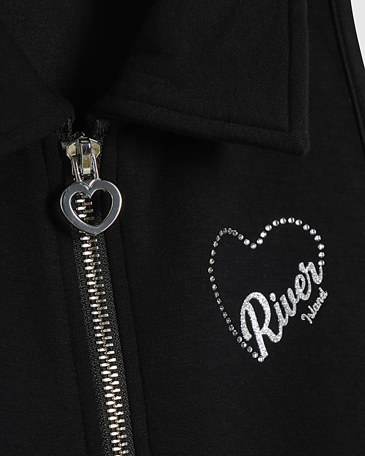 Girls Black Premium Diamante Heart Jumpsuit