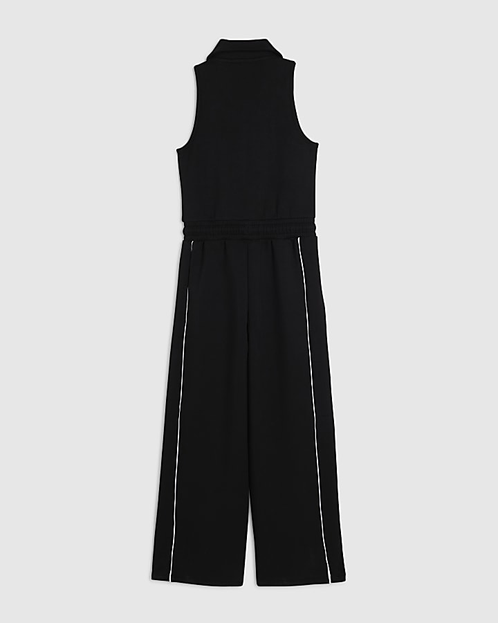 Girls Black Premium Diamante Heart Jumpsuit