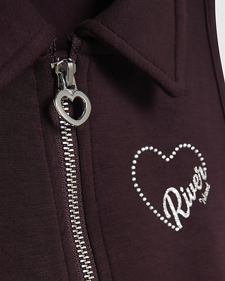 Girls Purple Premium Diamante Heart Jumpsuit