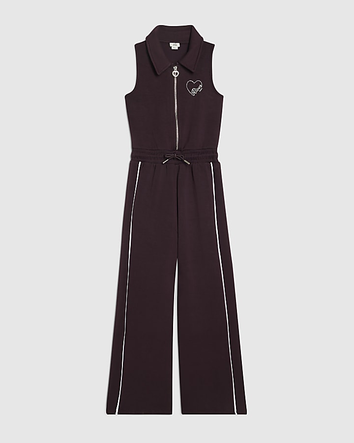 Girls Purple Premium Diamante Heart Jumpsuit