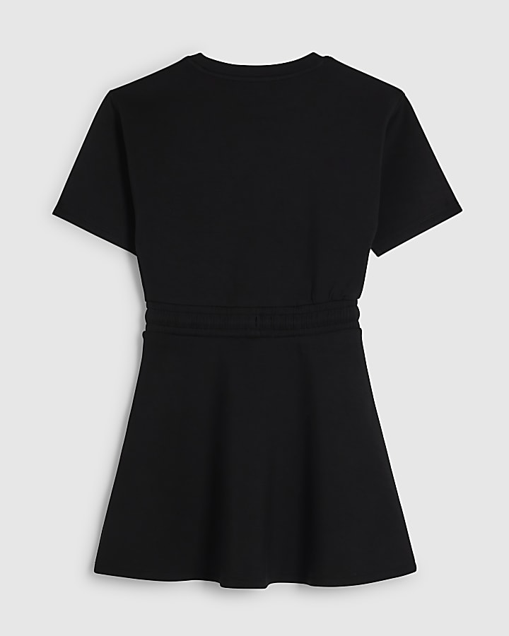 Girls Black Premium Tie Waist Dress