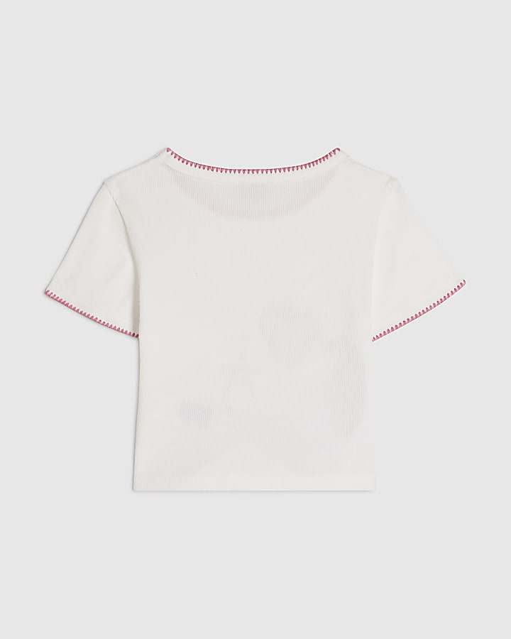 Girls White Sequin Embroidered Wings T-Shirt