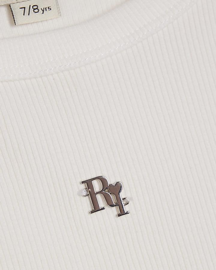 Girls White Heart Cut Out T-Shirt