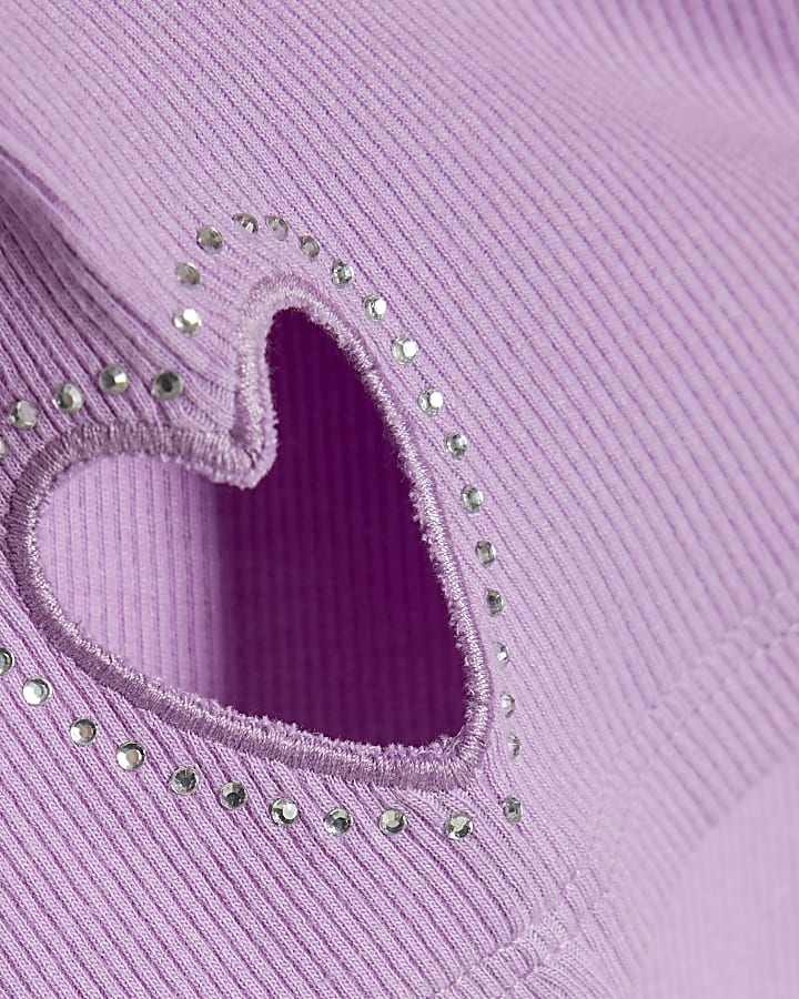 Girls Purple Heart Cut Out T-Shirt