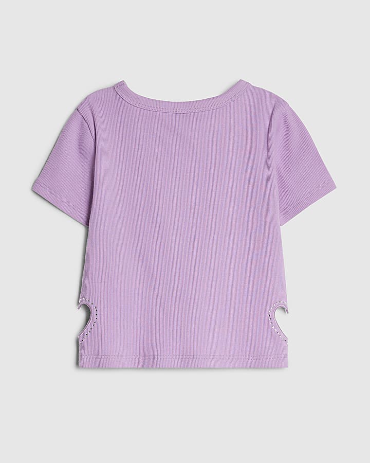 Girls Purple Heart Cut Out T-Shirt
