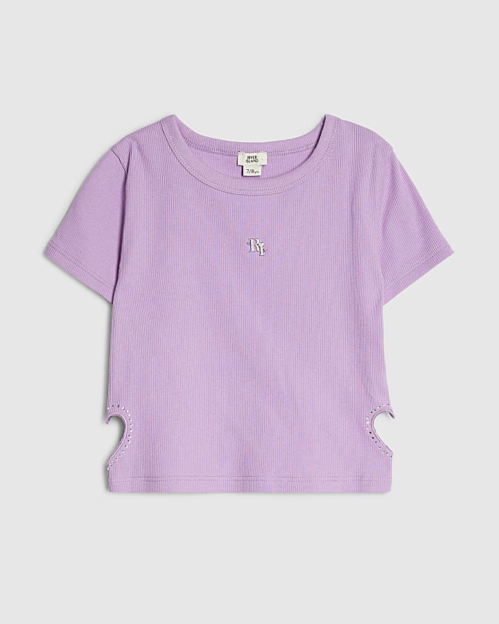 Girls Purple Heart Cut Out T-Shirt