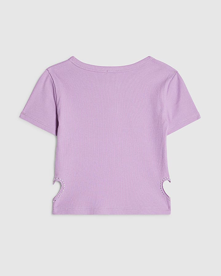 Girls Purple Heart Cut Out T-Shirt