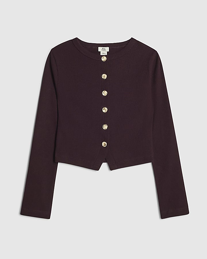 Girls Purple Long Sleeve Button Up Top