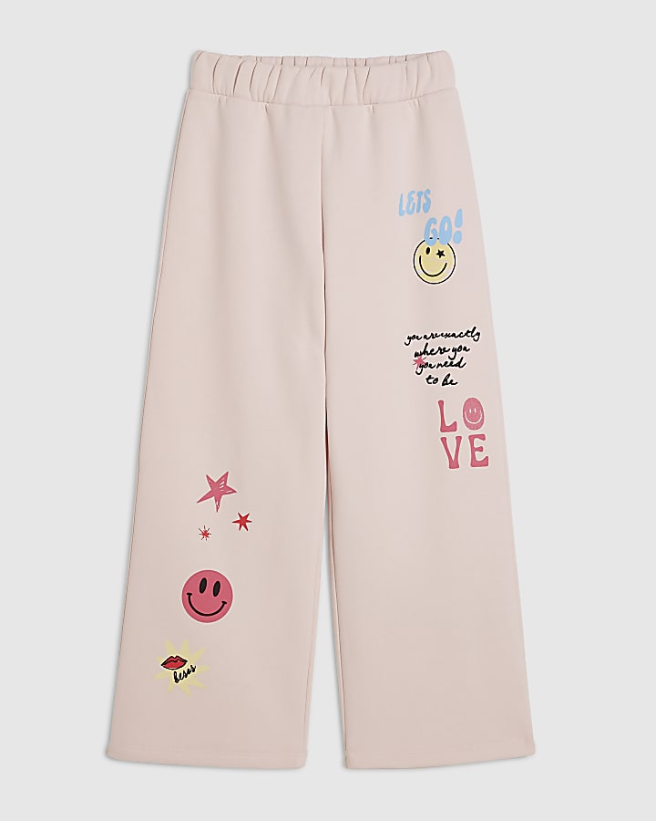 Girls Beige Icon Wide Leg Joggers