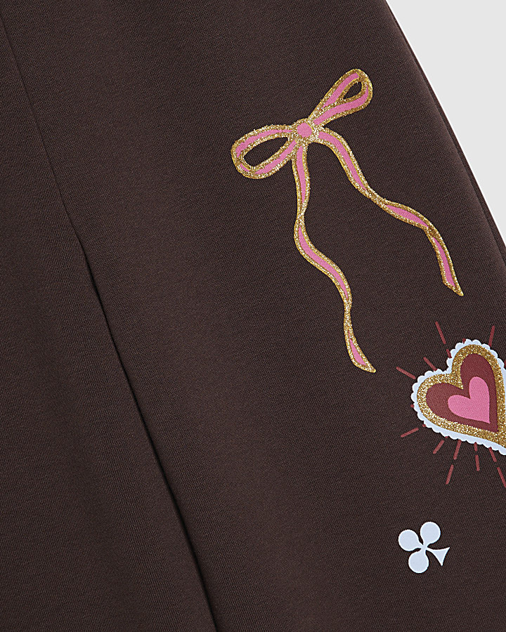 Girls Brown Icon Wide Leg Joggers