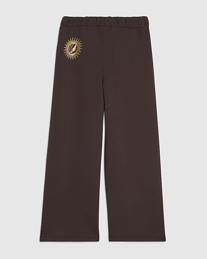 Girls Brown Icon Wide Leg Joggers