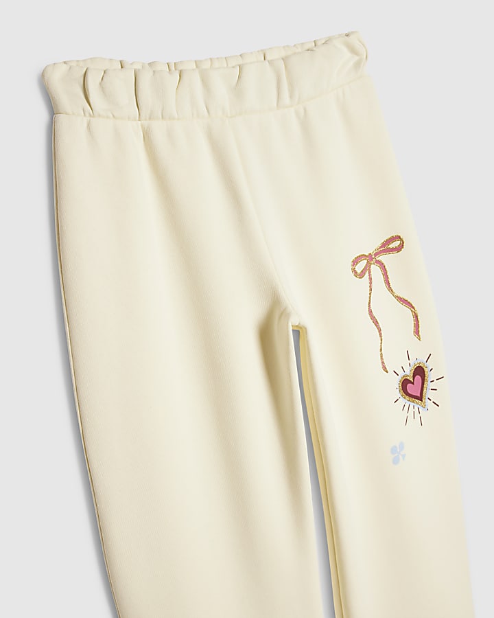 Girls Cream Icon Wide Leg Joggers