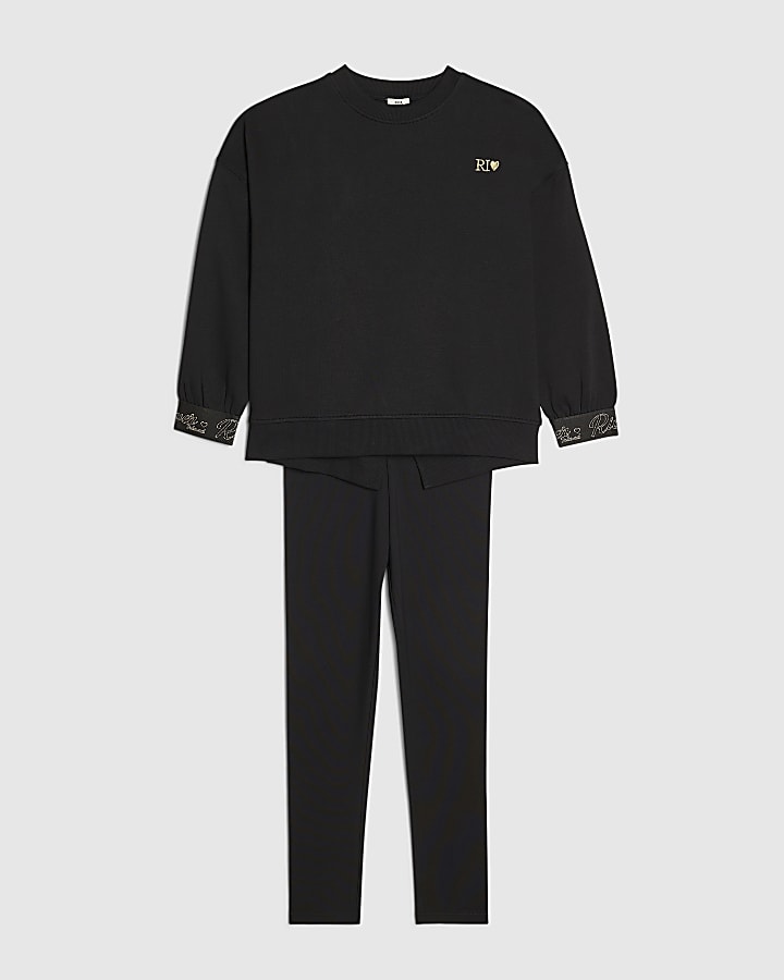 Girls Black RI Split Back Sweatshirt Set