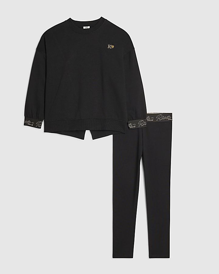 Girls Black RI Split Back Sweatshirt Set
