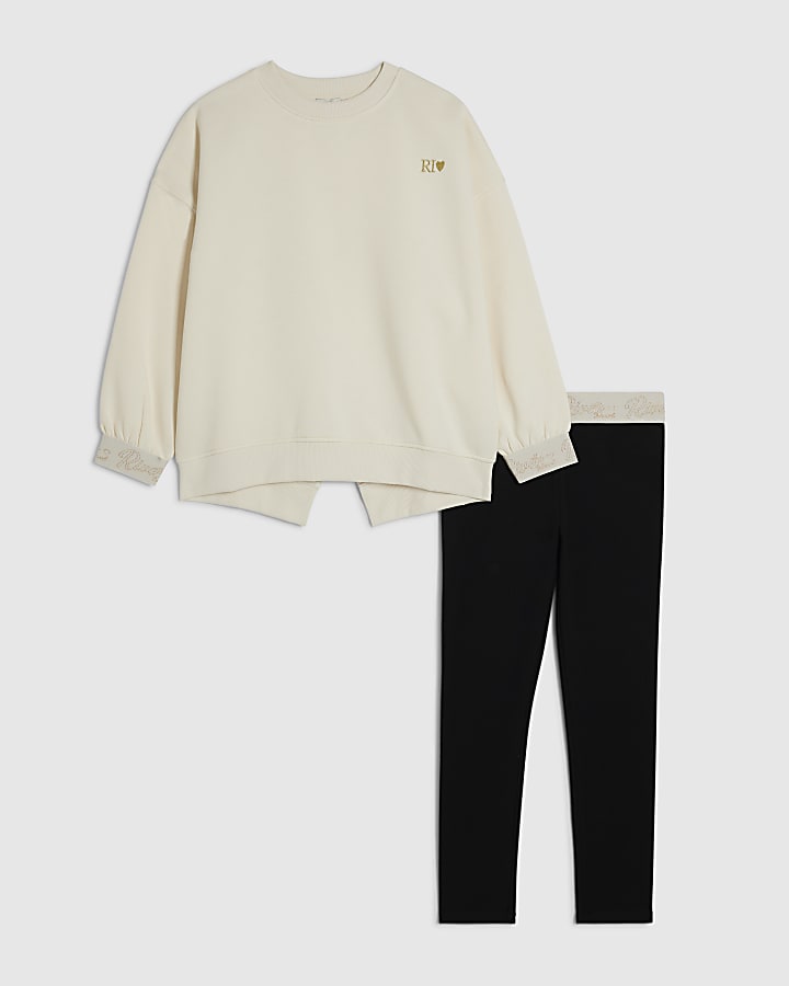 Girls Cream RI Split Back Sweatshirt Set