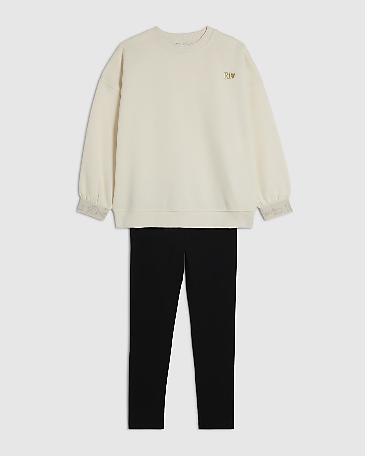 Girls Cream RI Split Back Sweatshirt Set