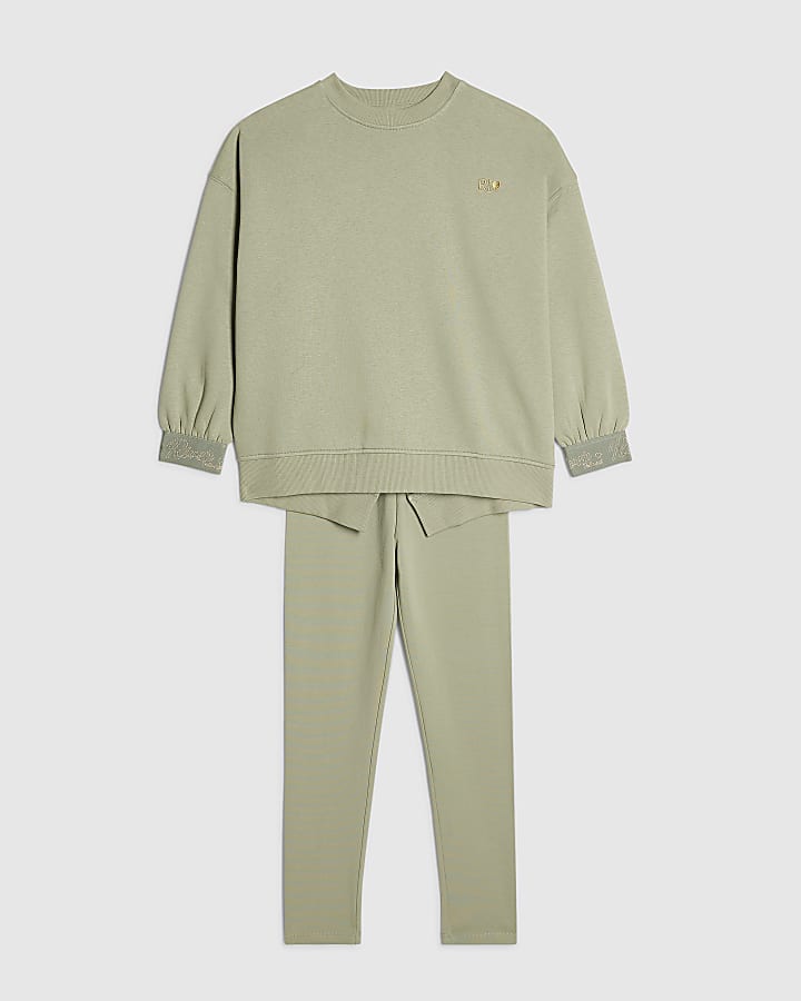 Girls Khaki RI Split Back Sweatshirt Set