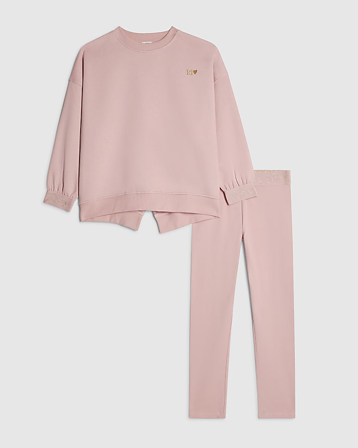 Girls Pink RI Split Back Sweatshirt Set