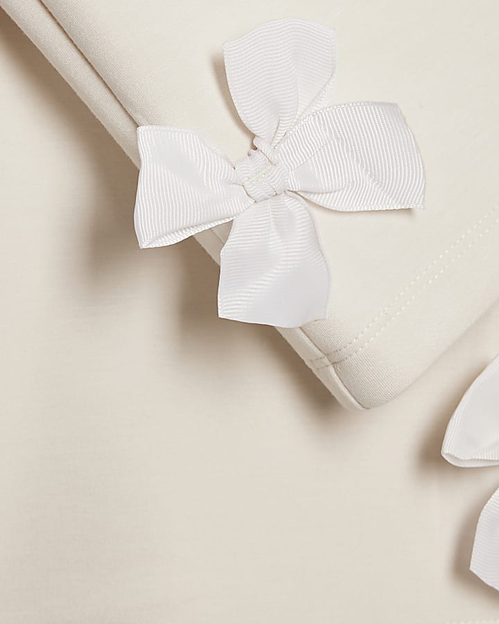 Mini Girls Cream Premium Love Bow T-Shirt Set