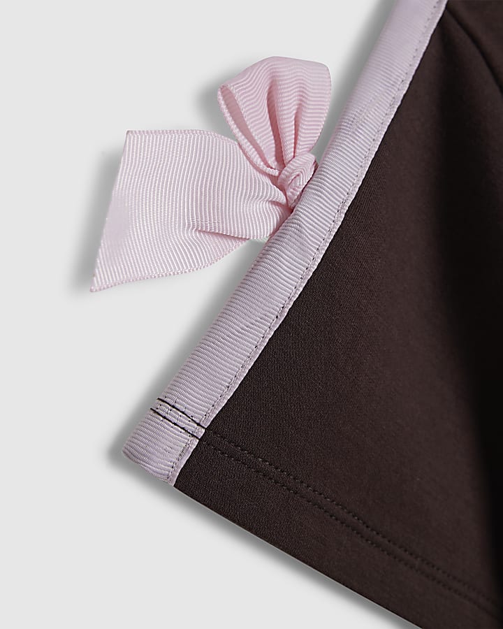 Mini Girls Brown Premium Bow T-Shirt Set