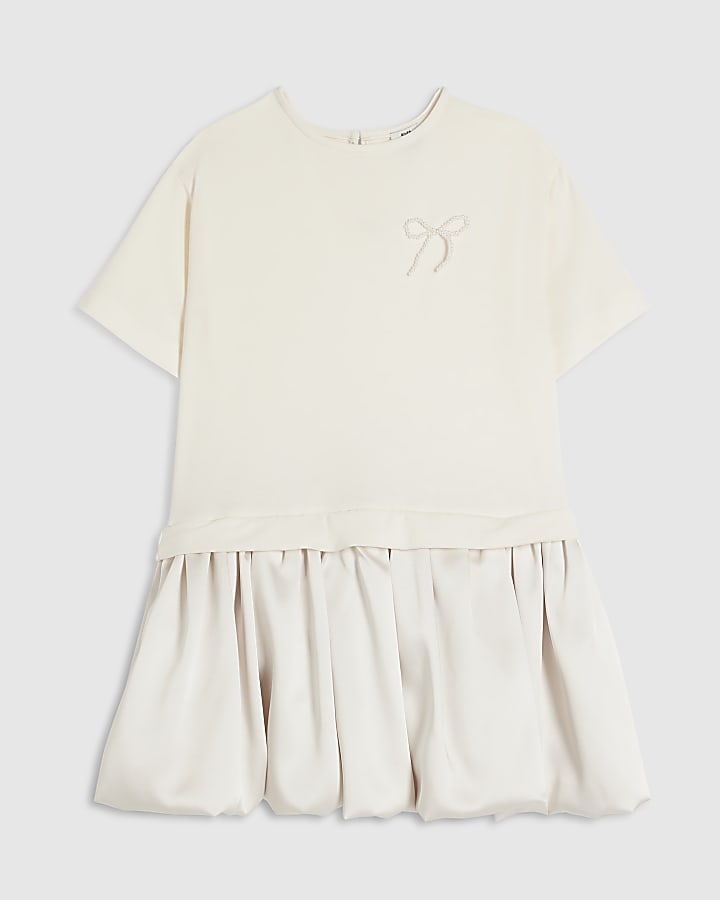 Girls Cream Bubble Hem Skirt Dress